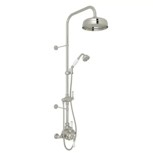 Perrin and Rowe Edwardian Thermostatic Shower System with Shower Head, Hand Shower, Shower Arm, Hose and Lever Handles Model: U.KIT1NL-STN
