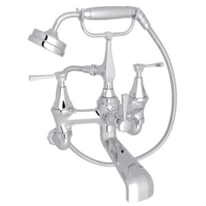 Perrin and Rowe Deco Wall Mounted Clawfoot Tub Filler with Built-In Diverter - Includes Hand Shower
